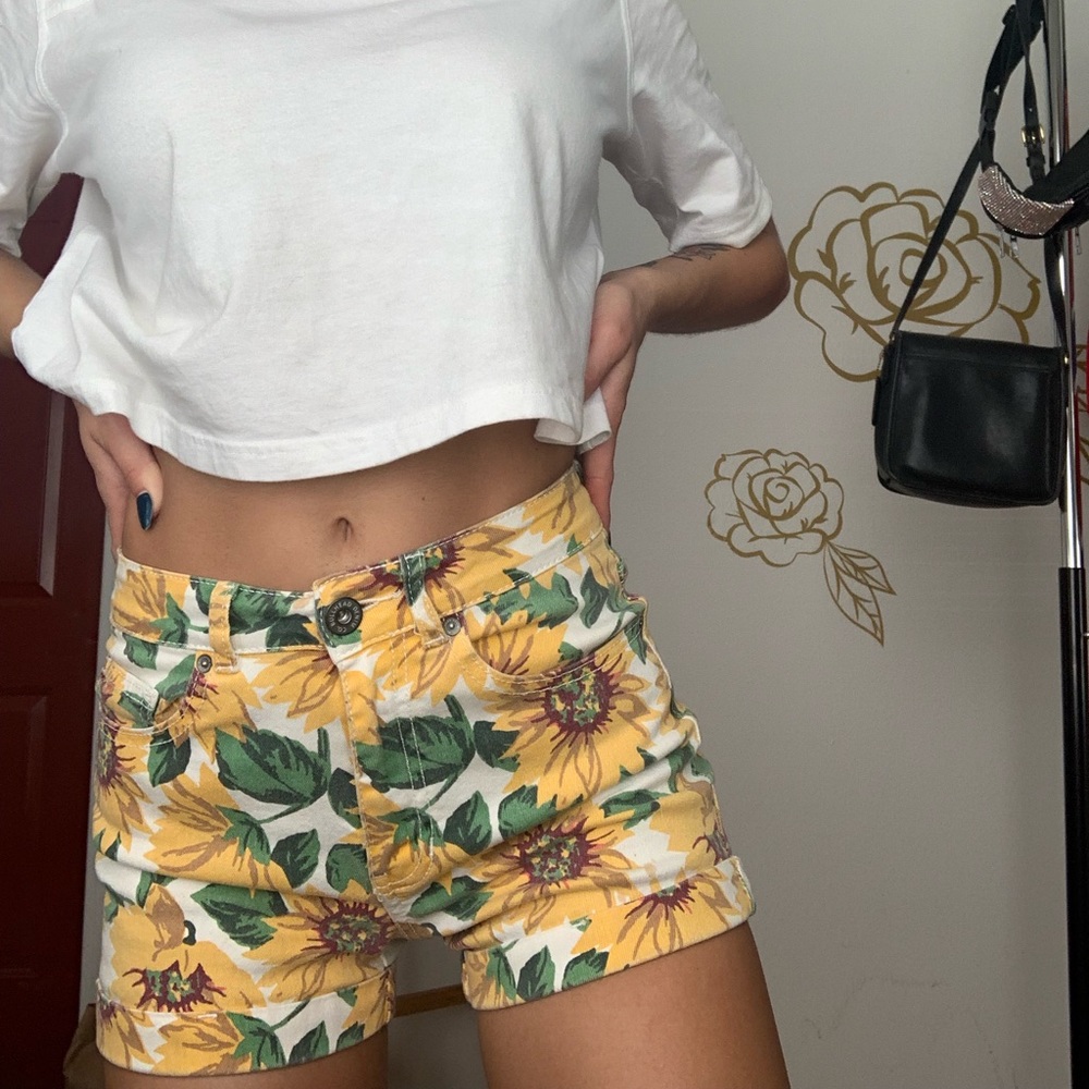 Floral denim shorts